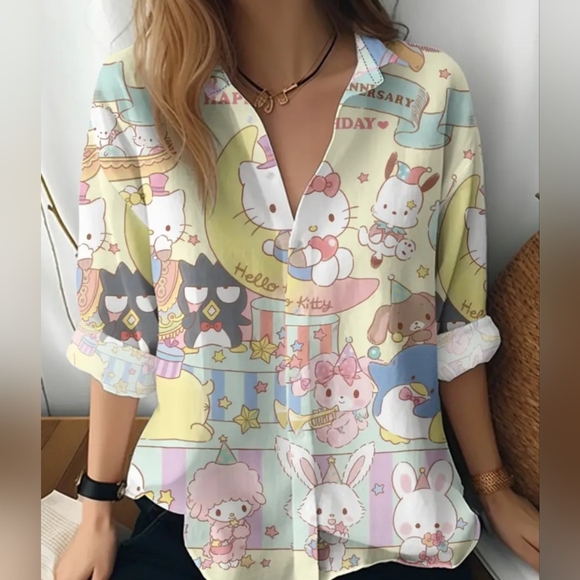 Hello Kitty Colorful Button Down Shirt - Picture 2 of 4